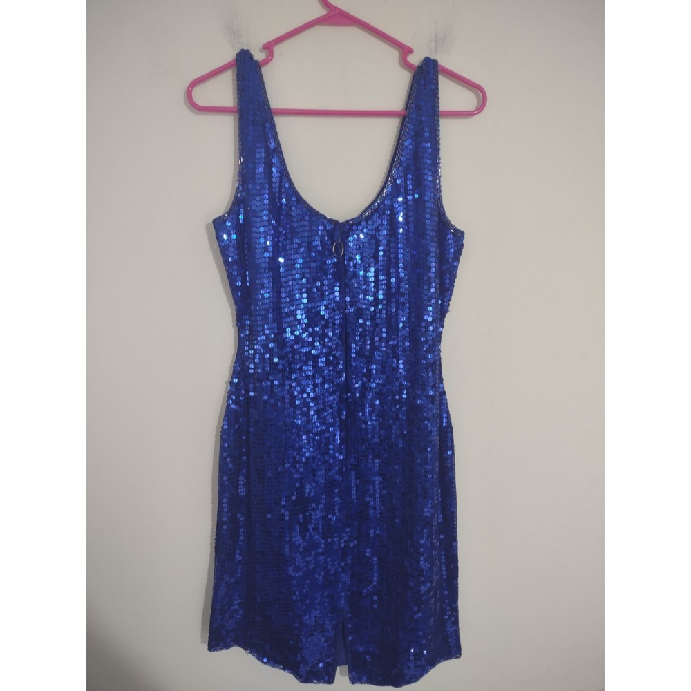 VTG Expressions Blue Sequin Bodycon Dress 14 100 Percent Silk‎ Party Cocktail - Picture 5 of 5
